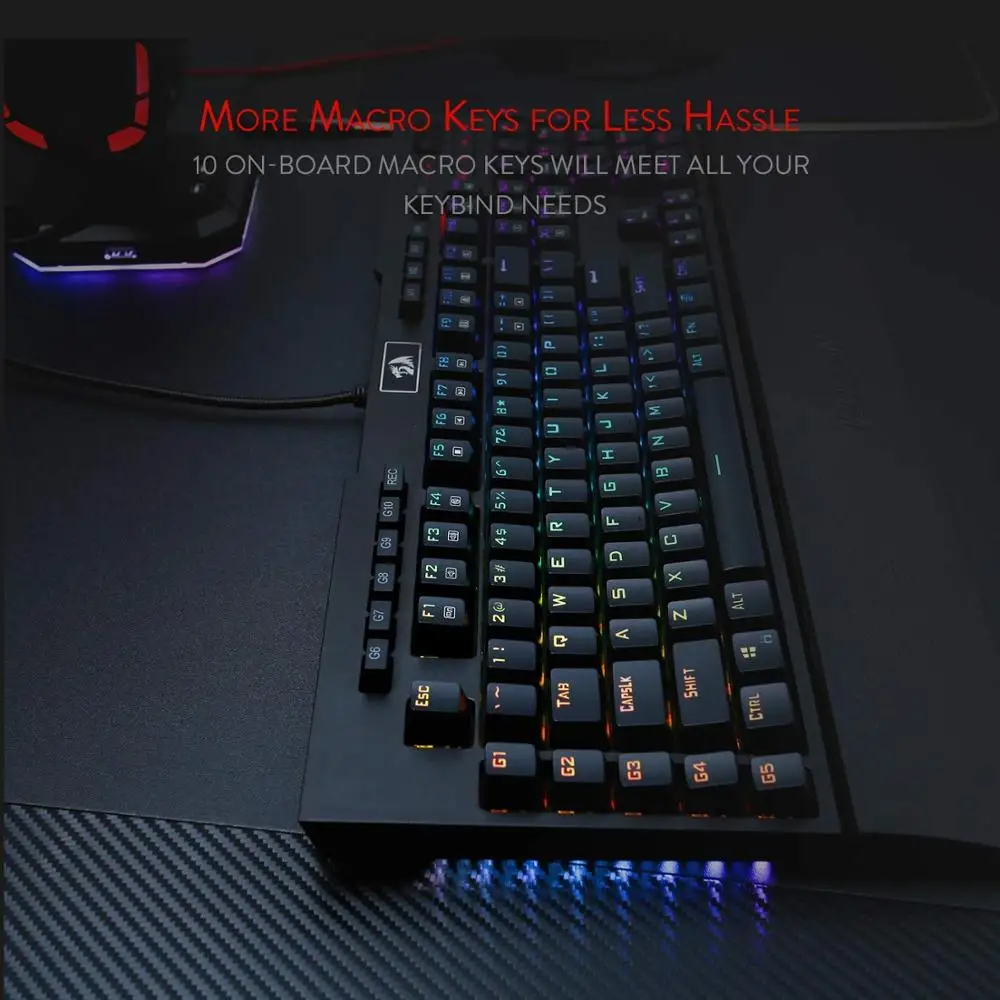 Механическая игровая клавиатура Redragon K586 Brahma RGB с 10 дополнительными встроенными большие клавиши, выделенный медиа-контроль, синие переключатели