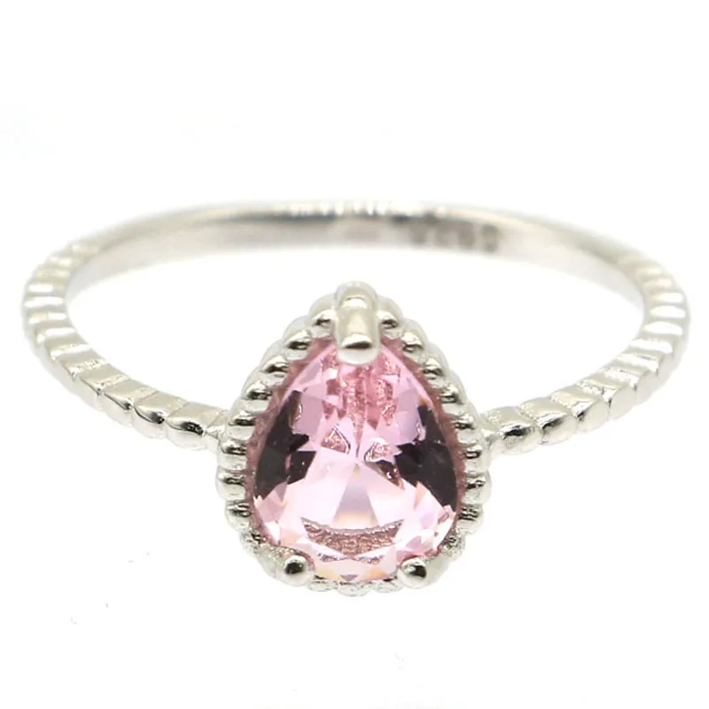 10x8mm 2020 Lovely Cute 1.9g Created Pink Kunzite Drop Shape For Girls 925 Solid Sterling Silver Rings Wholesale | Украшения и