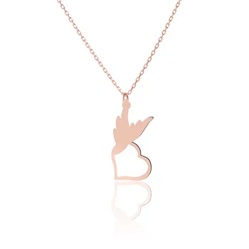 

Flying Heart Necklace Jewelry Pendant 925 Sterling Rose Gold Plated with Chain