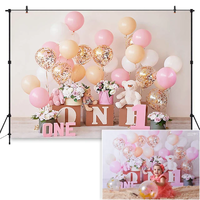 MEHOFOND Toile de fond rose pour 1er anniversaire de fille - 2,1 x 1,5 m 