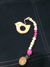 Mordedor de madera orgánico para bebé, mordedor en forma de Animal Natural, juguete de dentición, cuentas de silicona, regalo para bebé recién nacido, 2 uds.