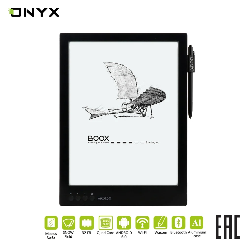 Электронная книга ONYX BOOX MAX 2 Сенсорный экран Большой Наличие Wi Fi Поддержка MP3