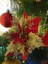 Christmas-Tree-Ornament Flower Artificial-Silk New-Year-Decor DIY 13cm Navidad Head-Glitter
