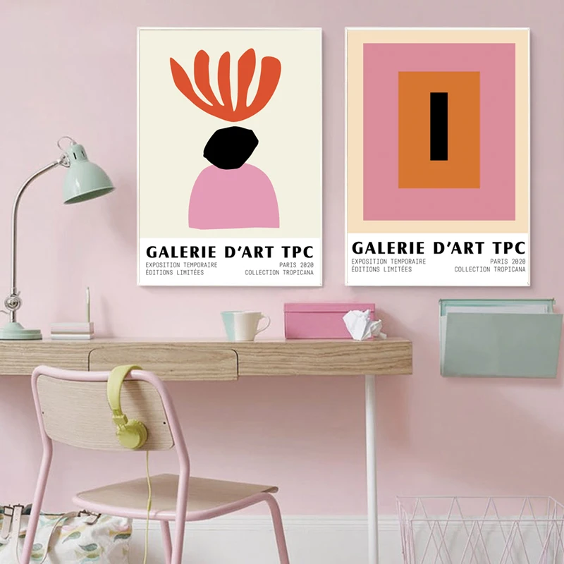pink red colour block wall art prints
