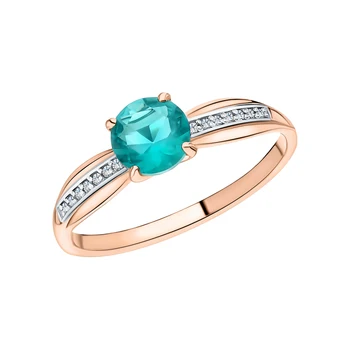 

Gold ring with cubic zirconia and Paraiba synthetic sunlight sample 585