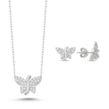 

Kutaydan Zircon Cubic Zirconia Butterfly 925 Sterling Silver Set Made in Turkey