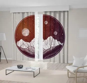 

Curtain Mountain Peaks on the Moonlight Night Sky Stars Moon Planets Nature Artwork Purple Brown Gray