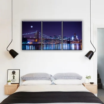 

Modular painting on canvas 3 module, triptych. Night City Brooklyn New York Bridge. The Picture in the bedroom, hall, living room, kitchen