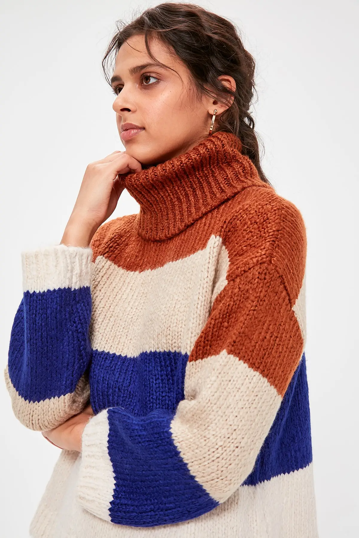 

Trendyol Camel Color Block Sweater Pullover TWOAW20KZ0390