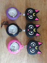 Negro gato de Luna encantadora de dibujos animados de silicona elástica relojes de bolsillo enfermera vestido de Doctor médico del Hospital de cuarzo reloj colgante reloj