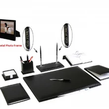 YENICE, 9 шт., офисный, деловой, кожаный стол, коврик для стола, набор аксессуаров, настольный набор+ ваше имя на ручке и металлическая фоторамка, подарок