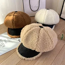 Теплые мягкие зимние шапки для женщин, бейсбольная кепка из кусков, Регулируемая Кепка Гэтсби с козырьком, восьмиугольная кепка, упаковываемая