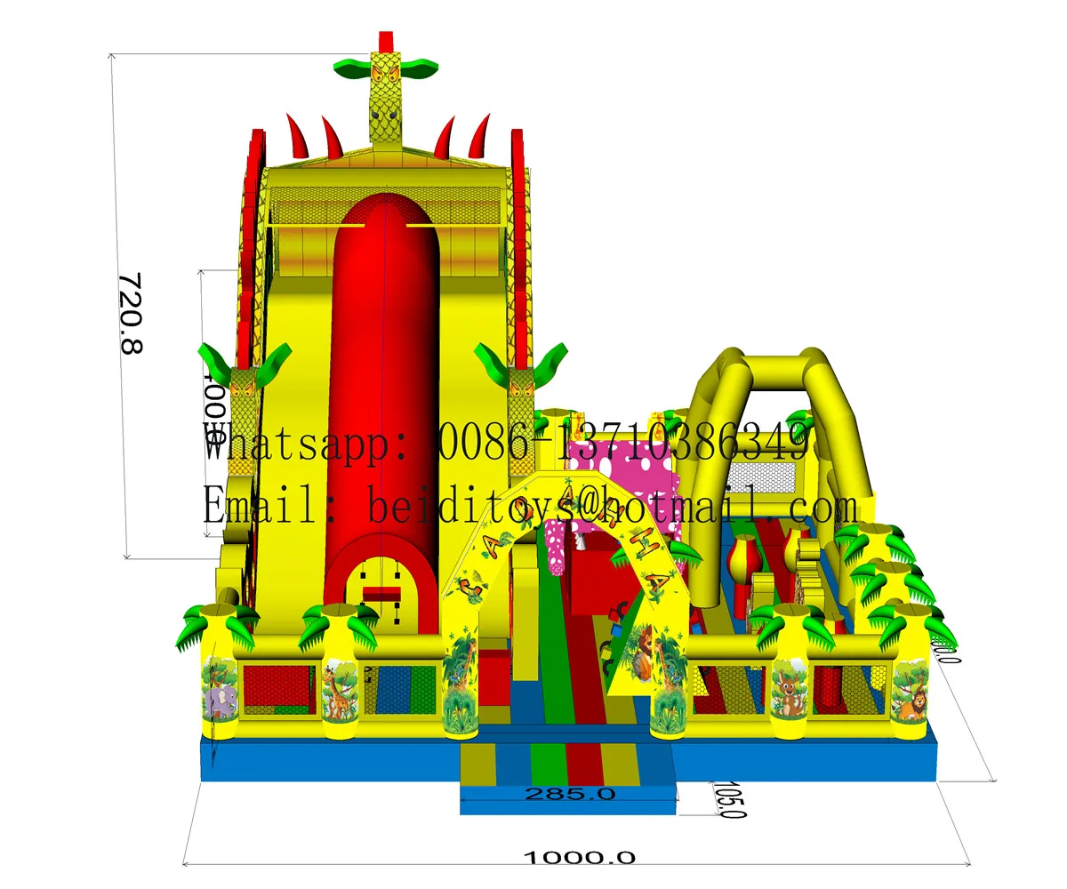 Hot selling new children adult new dinosaur animal inflatable slide castle room combination amusement equipment OEM