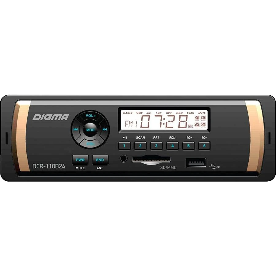 Автомагнитола DIGMA DCR 110B 24 (дисплей монохромный радио тюнер fm USB порт фронтальный