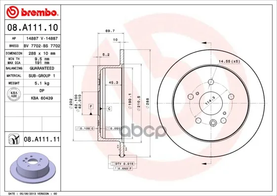 Диск Тормозной Задн Toyota Harrier(Mhu3_, Acu3_)(10/03-) R / Lexus Rx(Mcu_)(04/03-) R Brembo арт. 08.A111.11