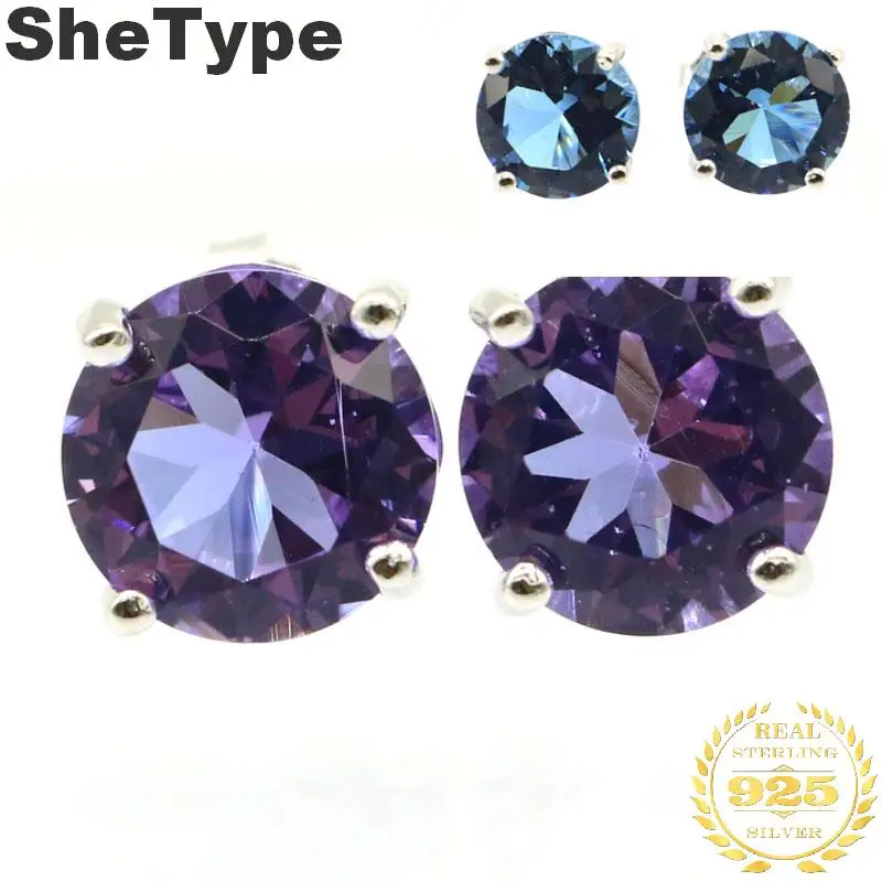 

9x9mm Round Shape 2.5g Created 9mm Color Changing Alexandrite & Topaz Gift For Girls 925 Solid Sterling Silver Earrings
