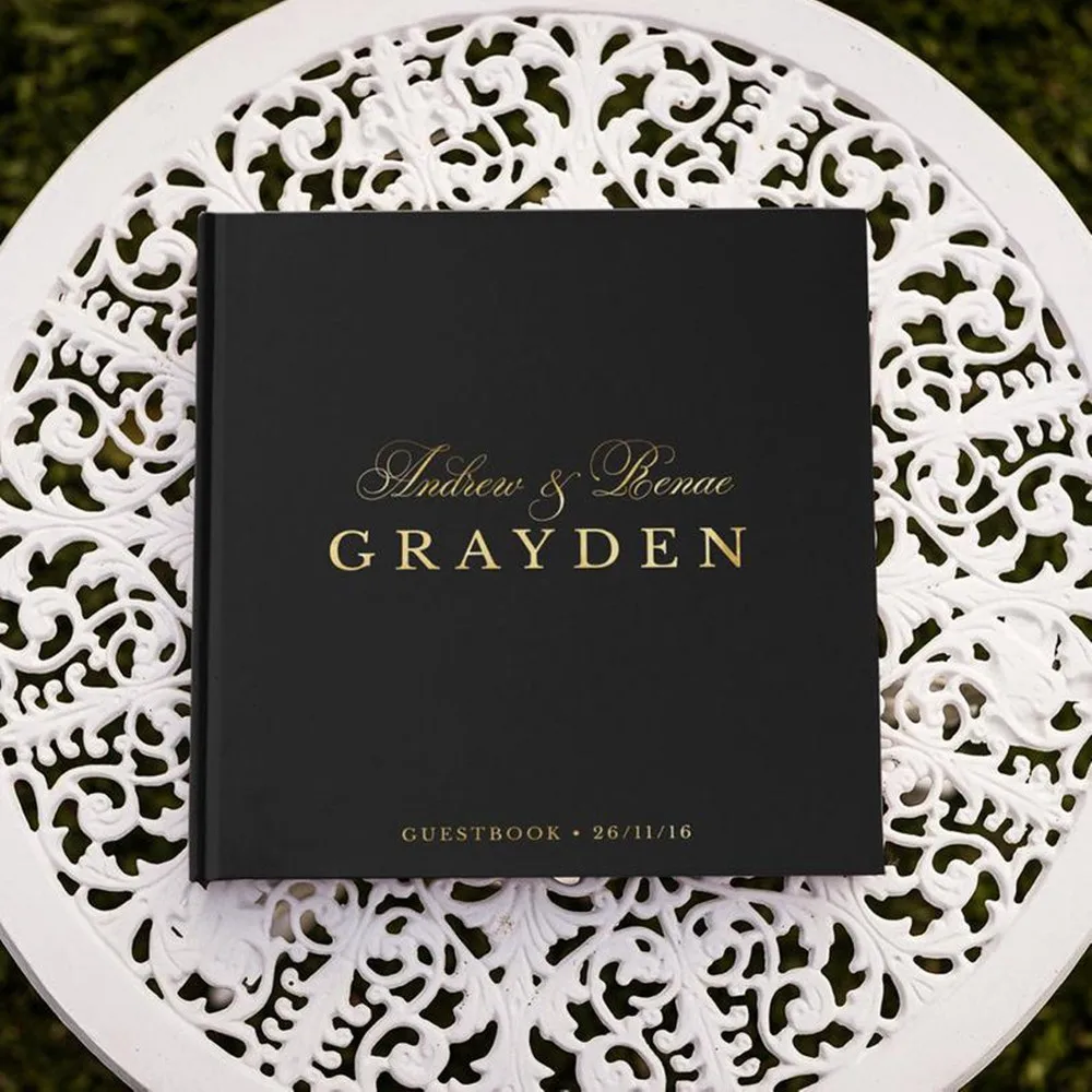 Фольга Золотая черная Свадебная Гостевая книга на заказ горизонтальная