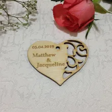 Пользовательские Свадебные деревянные сохранить дату, персонализированные Имя Деревянный сердце магнит сохранить дату деревенский свадьба сохранить дату магниты