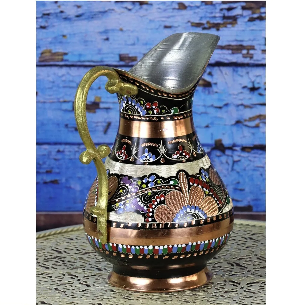 3-Copper Pitcher Turkish Water Pitcher Large Water Jug Juice Jug Pure Copper Pitcher Carafe 2 Lt (70 fl) Handhamade MADE IN TURKEY