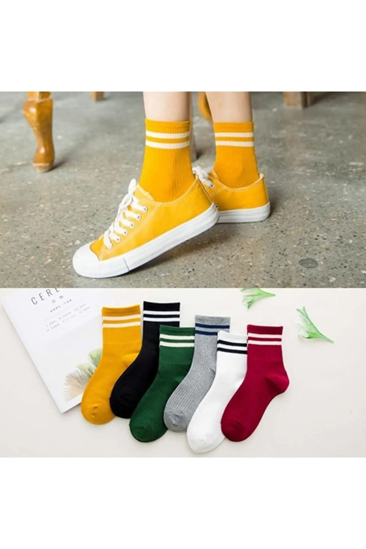 

Unisex Colored 6 Pcs Striped Tennis Socks