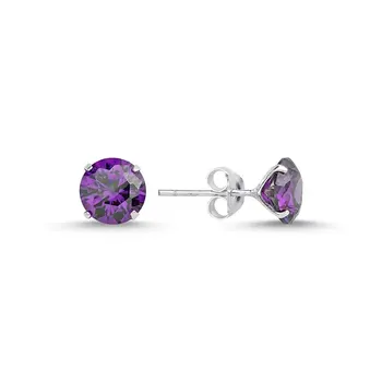

Angemiel 925 Silver 7mm Round Amethyst Zircon Engagement Earrings