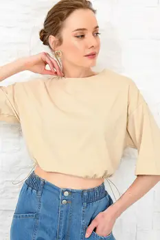 

Trend Alacati Style Women Waist Elasticized Crop T-Short ALC-X4110