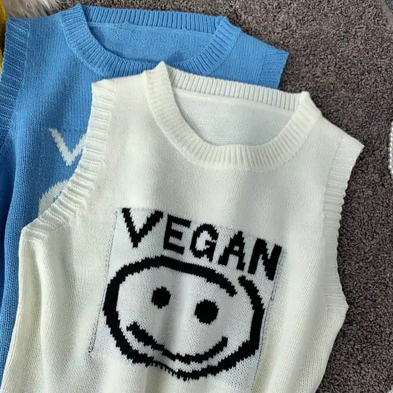 Autumn Female Student Casual Temperament Knitted Pullover Vest letter emboridery Sleeveless V-neck Sweater Vest autumn