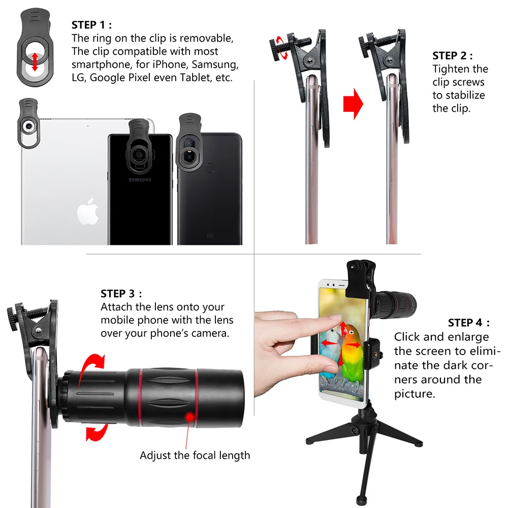 18X зум телеобъектив со штативом 4K HD монокулярный телескоп Телефон объектив камеры для iPhone samsung LG Android смартфон мобильный