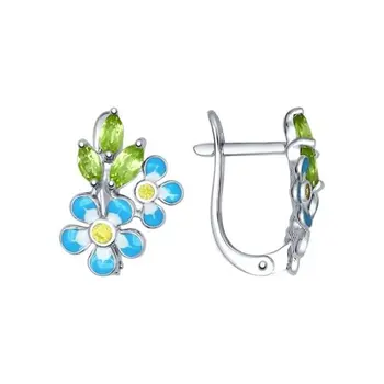 

Sokolov drop earrings with stones in silver with enamel with yellow cubic zirconia, fashion jewelry, 925, women's male, long earrings