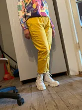 Pantalones harén de algodón para mujer, pantalón vaquero informal combinado con cintura elástica, de talla grande, amarillo y blanco, D321, novedad de verano