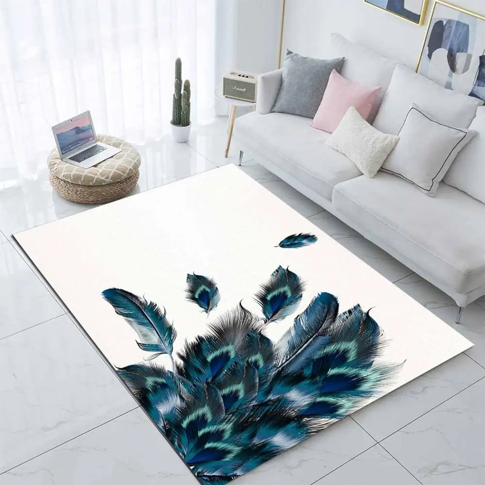 Else Белый Пол Зеленый Синий павлиньи перья 3d принт Нескользящая микрофибра для гостиной современный ковер моющийся коврик