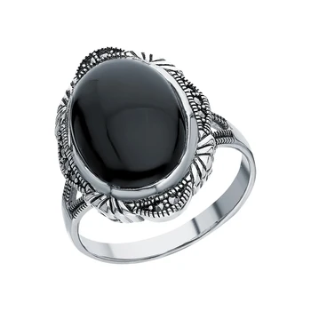 

Silver ring with marcasites and Onyx sunlight sample 925