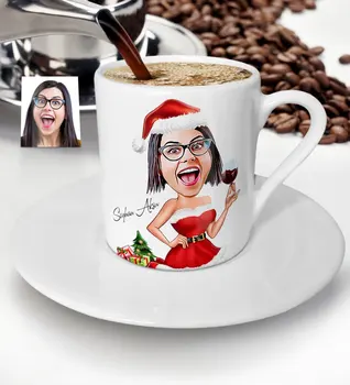 

Personalized Christmas Themed Lady Caricature Of Turkish Coffee cup-2