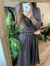 Women Summer Spring-Dress Vestidos A-Line Long-Sleeve Dot Print Midi Chiffon S.FLAVOR