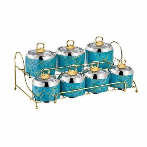 

15 Pieces Stand Marble Pattern Gold Glass Covered Spice Set Salt and Pepper Shaker Spice - Spice Set.