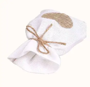 

Lot of 10 bags Jute Fabric Heart and bow 14 CM
