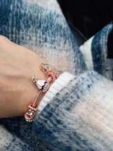 CHIELOYS-Pulseras con abalorios de estilo de dibujos animados para mujer, cuentas de cristal rosas chapadas en plata, cadena de serpiente, pulsera de marca, regalo de joyería para niños