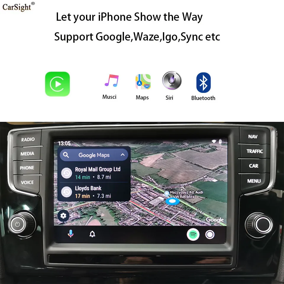 CarPlay Solution for VW MK7 Golf Touran Car Play Google Maps App TXT Message Siri Voice Play Apple Library Spotify Play Music