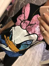 Black T-Shirt Daisy Duck Cartoon Print Sweet Women Cute Disney Fashion Tee-Tops Pullover