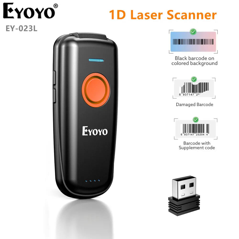 EYOYO EY-023L 미니 바코드 스캐너, 1D 2.4G 무선 바코드 스캐너, 안드로이드 IOS 윈도우 블루투스 스캐너, 레이저 리더