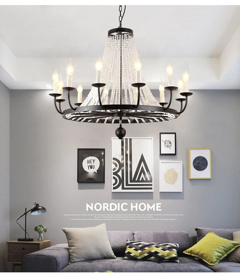 chandelier for living room Modern Crystal Pendant Lamp For Living Room Dining Kitchen Rustic Industrial Iron Chandelier Ring Farmhouse Black Hanging Light wayfair chandeliers