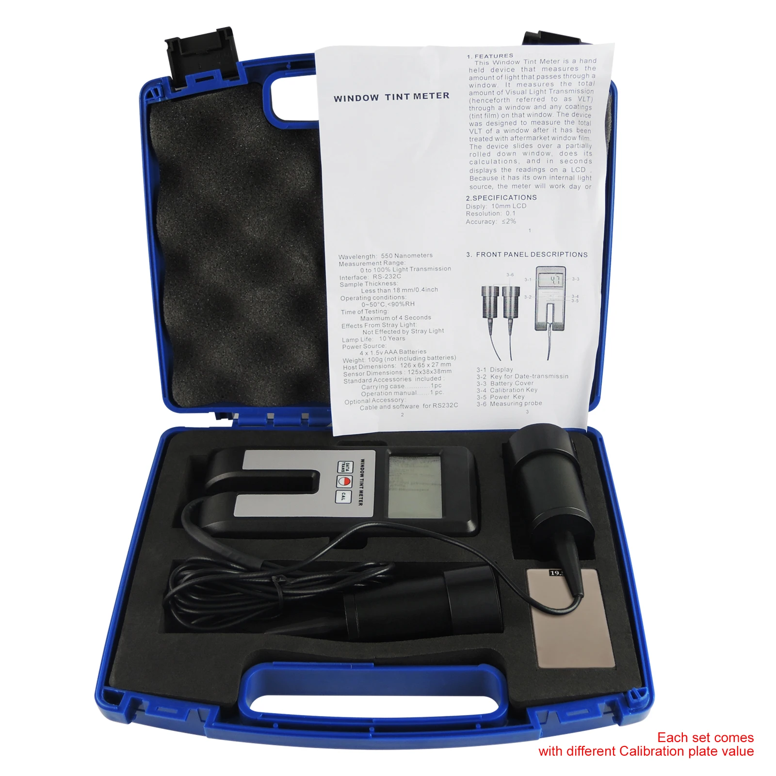 Digital Window Tint Meter Visual Light Transmission 18mm Thickness Continuous Measuring Sensor 100% Range Glass Plastic thickness gauge