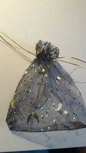Bolsa de gasa de 50 Uds., bolsas negras de estrellas y luna de 9*12cm, paquete de organza de diseño especial, regalo de boda bronceado, paquete de joyería de dulces