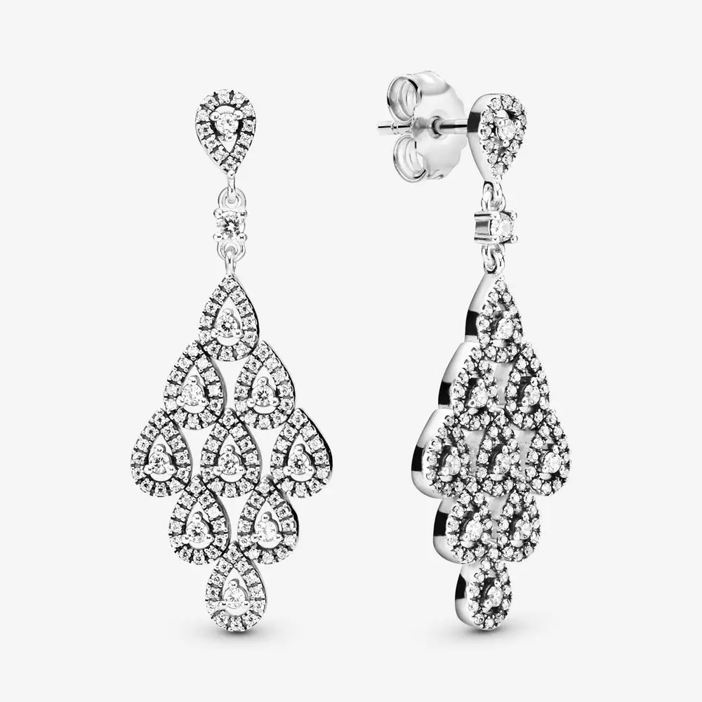 

Fashion 100% 925 sterling silver Sparkling Teardrop Chandelier Earrings gift for women/wife in Party/Anniversary Jewelry charms