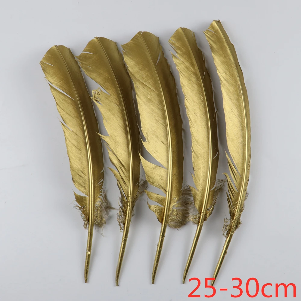 Turkey 25-30cm WCFeatherS 10-100 шт напечатанные золотые гусиные/петушиные хвосты/перья индейки для рукоделия перо для свадебного украшения дома ручка для рукоделия - Цвет: Turkey 25-30cm
