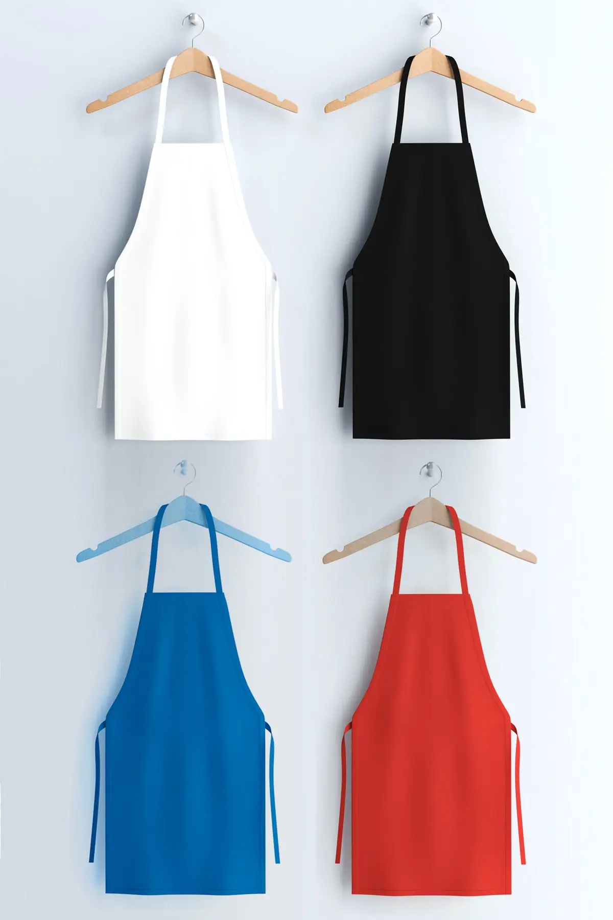 

Apron Set - Includes 4 Aprons - Black , White , Red , Blue - 100% Cotton Fabric