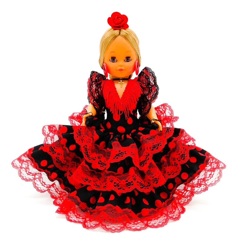Muñeca artesana de 25 cm con vestido Andaluza con Flor Flamenca Folk Artesanía 