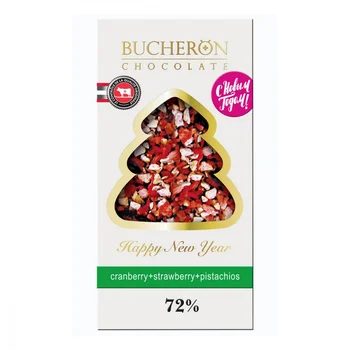 

Chocolate Bucheron "village", bitter with cranberries, strawberries and pistachios, 100 gr