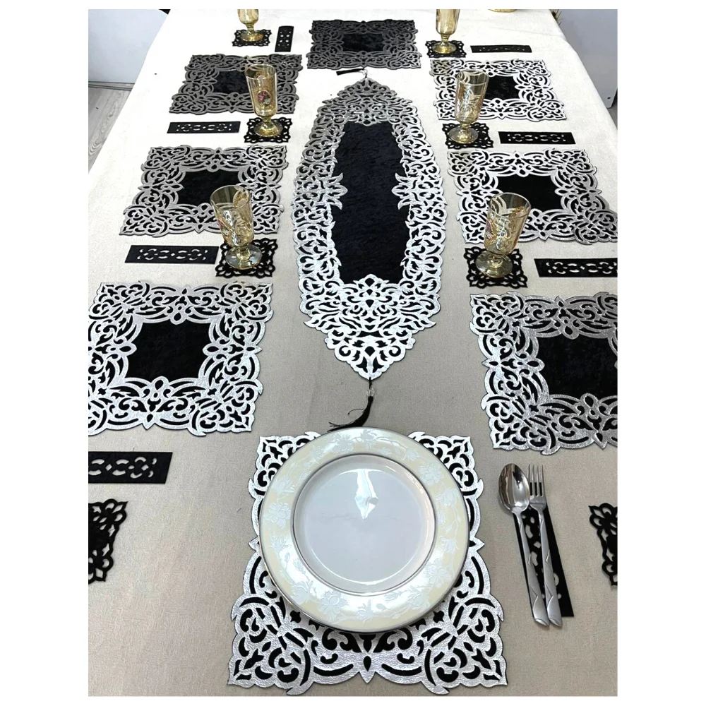 

SULTANS QUDAR Motif Velvet Table Runner Dinner (4-6-8-12 Persons Set) - Wedding Decoration - Camino de mesa