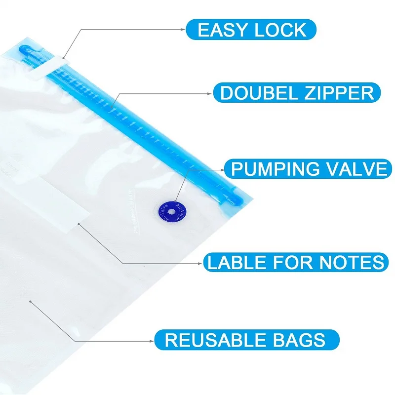 Vacuum Sealer Zip Lock Embossed 15pcs Food Saver Bags Sous Vide Storage Baggies And 2PCS Seal Clips With BPA Free